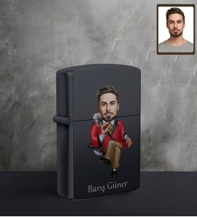 Kişiye Özel İş Adamı Karikatürlü UV Baskılı Siyah Benzinli Çakmak Bay-5