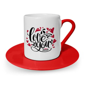 BK Gift Kişiye Özel Seni Seviyorum Kırmızı Türk Kahvesi Fincanı  4