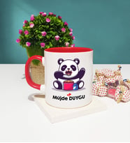 Sevimli Panda Tasarımlı Kişiye Özel Panda Kupa Bardak Kırmızı
