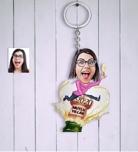 BK Gift Kişiye Özel Bayan Yeni Yıl Karikatür Anahtarlık