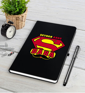 BK Gift Kişiye Özel Süper Baba Siyah Defter Kalem Seti-1