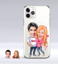 BK Gift Kişiye Özel Sevgililer Karikatürlü iPhone 11 Pro İnce Şeffaf Silikon Telefon Kapağı-5 (Beyaz)