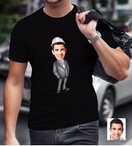 BK Gift Kişiye Özel Bay Mühendis Karikatürlü Siyah T-Shirt