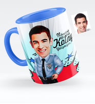 BK Gift Kişiye Özel Bay Polis Karikatürlü Mavi Kupa Bardak  1
