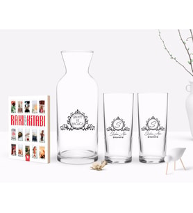 BK Gift Kişiye Özel Renkli Baskılı İsimli İkili Rakı Bardağı Karaf ve Cep Kitabı Hediye Seti-11 (Model 1)
