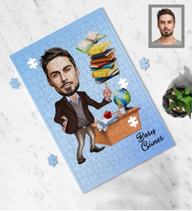 Kişiye Özel Öğretmen Karikatürlü A3 240 Parça Puzzle Bay-2
