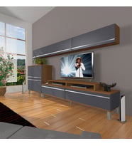 Decoraktiv Ekoflex 8 Mdf Krom Ayaklı Tv Ünitesi Tv Sehpası (Antrasit - Ceviz)