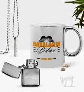BK Gift Kişiye Özel Babaların Babası Krom Kupa Benzinli Çakmak Kolye Seti-2 (Model 1)