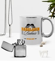 BK Gift Kişiye Özel Babaların Babası Krom Kupa Benzinli Çakmak Kolye Seti-2 (Model 1)