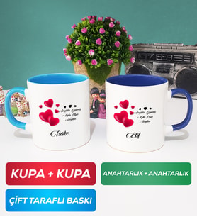 İkili Sevgililer Günü Hediyesi Kupa Bardak Mavi Lacivert
