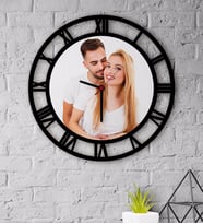 BK Gift Kişiye Özel Fotoğraflı Ahşap Duvar Saati-1 (Siyah)