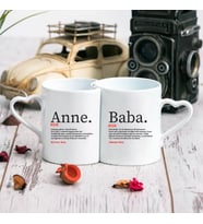 Anne & Baba Tasarımlı 2'li Kalp Kupa (Beyaz)