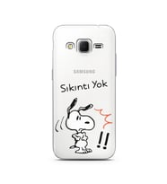 Snoopy Tasarımlı Süper Şeffaf Silikon Telefon Kılıfı Samsung Core Prime