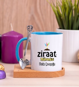 Ziraat Mühendisi Ahşap Altlıklı Mavi Kupa Bardak