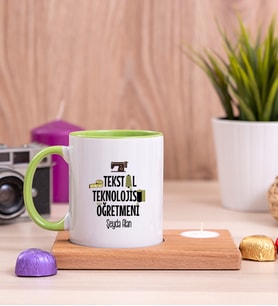 Tekstil Teknolojisi Öğretmeni Ahşap Altlıklı Mumlu Yeşil Kupa Bardak