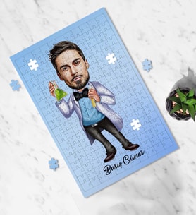 Kişiye Özel Kimyager Karikatürlü A3 130 Parça Puzzle Bay-1