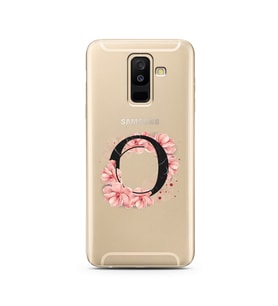 Pembe Çiçekli Harf Tasarım Süper Şeffaf Silikon Telefon Kılıfı Samsung A6 Plus O