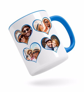 BK Gift Kişiye Özel Kalpli 4 Fotoğraflı Mavi Kupa Bardak-1