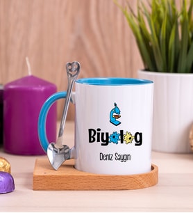 Biyolog Ahşap Altlıklı Mavi Kupa Bardak