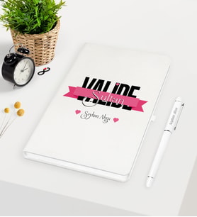 BK Gift Kişiye Özel Valide Sultan Beyaz Defter Kalem Seti - 1