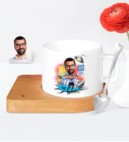 BK Gift Kişiye Özel Doktor Karikatür Ahşap Altlıklı Seramik Fincan  1