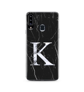 Samsung A20s Siyah Mermer Harf Tasarımlı Telefon Kılıfı K-Harfi 