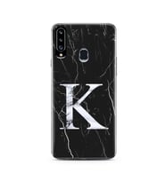Samsung A20s Siyah Mermer Harf Tasarımlı Telefon Kılıfı K-Harfi 