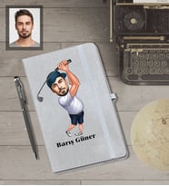 Kişiye Özel Golfçü Karikatürlü Gri Defter Kalem Hediye Seti  Bay-2