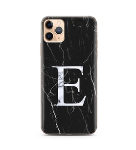 Iphone 11 Pro Siyah Mermer Harf Tasarımlı Telefon Kılıfı E-Harfi 