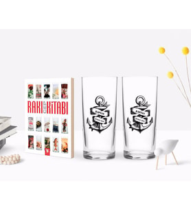 BK Gift Kişiye Özel Renkli Baskılı Kaptan Tasarımlı İkili Rakı Bardağı ve Rakı Cep Kitabı Hediye Seti-6 (Model 1)