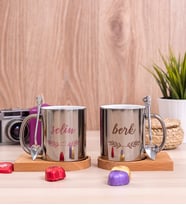 Sevgiliye Hediye İsimli Ahşap Altlıklı İkili Silver Kupa Bardak