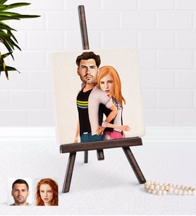 BK Gift Kişiye Özel Sevgililer Karikatürlü Şovaleli Doğal Taş-39 (Beyaz)
