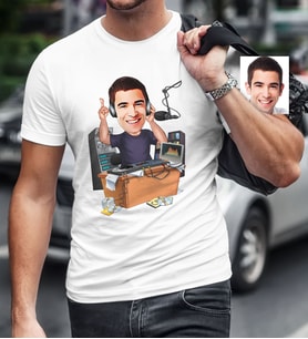 BK Gift Kişiye Özel Bay Radyocu Karikatür Beyaz Tişört  1