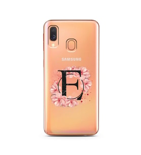 Pembe Çiçekli Harf Tasarım Süper Şeffaf Silikon Telefon Kılıfı Samsung A40 E-Har