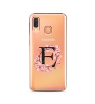 Pembe Çiçekli Harf Tasarım Süper Şeffaf Silikon Telefon Kılıfı Samsung A40 E-Har