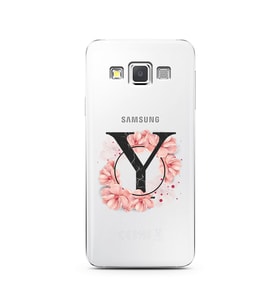 Pembe Çiçekli Harf Tasarım Süper Şeffaf Silikon Telefon Kılıfı Samsung A3 (2015)