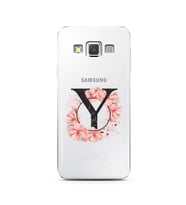 Pembe Çiçekli Harf Tasarım Süper Şeffaf Silikon Telefon Kılıfı Samsung A3 (2015)