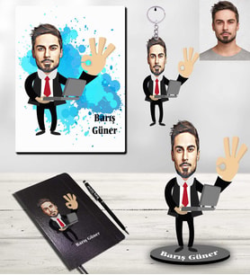 Kişiye Özel Patron Karikatürlü 5 li Hediye Seti Bay-3
