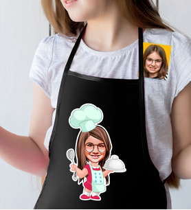 BK Gift Kişiye Özel Küçük Şef Karikatürlü Kız Çocuk Siyah Mutfak Önlüğü-6