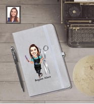 Kişiye Özel Kuaför Bayan Karikatürlü Gri Defter Kalem Hediye Seti   Mod-3