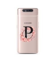 Pembe Çiçekli Harf Tasarım Süper Şeffaf Silikon Telefon Kılıfı Samsung A80 P-Har