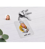BK Gift Kişiye Özel Kadın Chef Karikatürlü Şeffaf Pleksi Anahtarlık-12 (Beyaz)