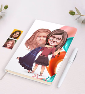 BK Gift Kişiye Özel Kız Kardeşler Karikatürlü Beyaz Defter ve Kalem Hediye Seti-6