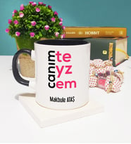 Teyzeye Canım Teyzem Tasarımlı Kişiye Özel Teyze Kupa Bardak Siyah