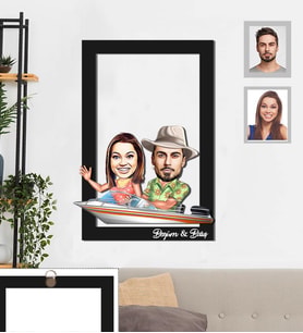 Kişiye Özel Sevgili Karikatürlü 3D Ahşap Tablo 30x47  Model 19