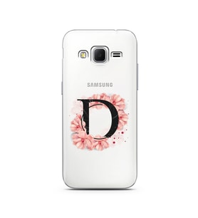 Pembe Çiçekli Harf Tasarım Süper Şeffaf Silikon Telefon Kılıfı Samsung Core Prim