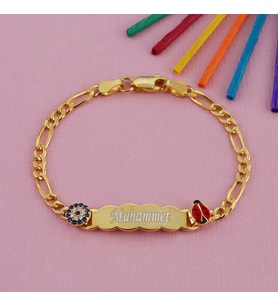 Kişiye Özel Çocuk Gümüş Bileklik (Gold)