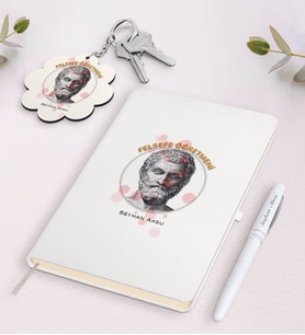 BK Gift Kişiye Özel Felsefe Öğretmeni Beyaz Defter Kalem Ve Anahtarlık Hediye Seti-1 (Model 1)
