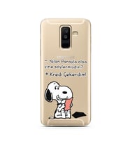 Snoopy Tasarımlı Süper Şeffaf Silikon Telefon Kılıfı Samsung A6 Plus