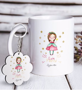 BK Gift Kişiye Özel Evin Perisi Beyaz Kupa ve Anahtarlık Hediye Seti-3 (Model 1)